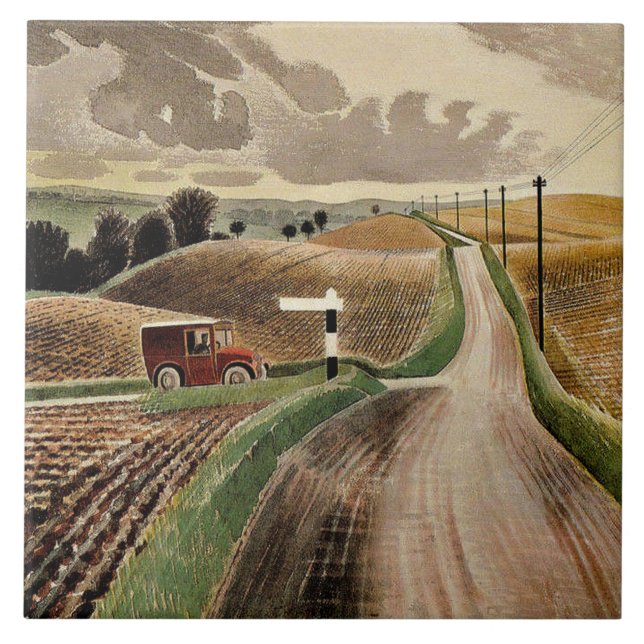 Eric Ravilious, Wiltshire Landscape, Tile (Front)