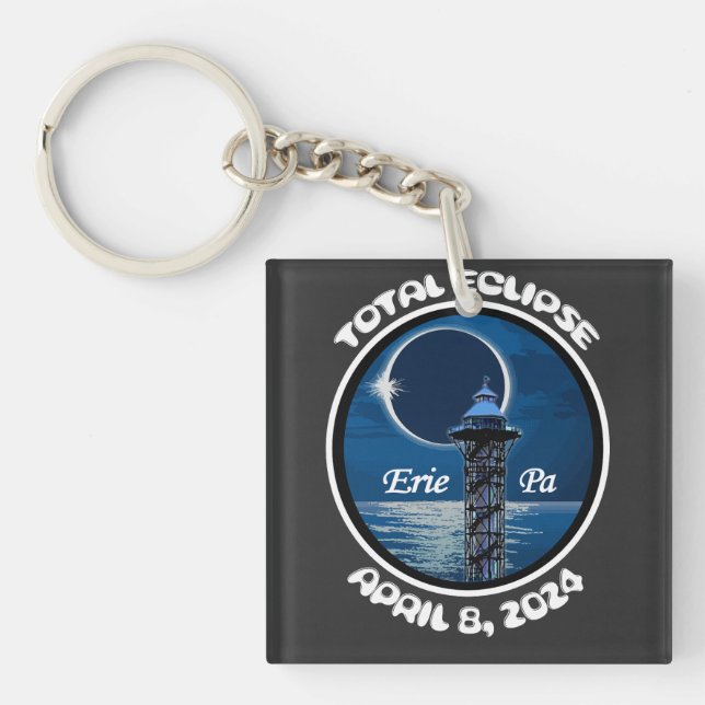 Erie Pennsylvania Total Solar Eclipse April 2024 Key Ring (Front)