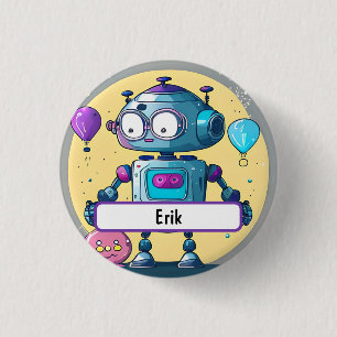 Erik the Brainy Bot With Custom Nametag 3 Cm Round Badge
