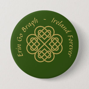 Erin Go Bragh Gold Celtic Shamrock 7.5 Cm Round Badge