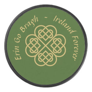 Erin Go Bragh Gold Celtic Shamrock  Hockey Puck