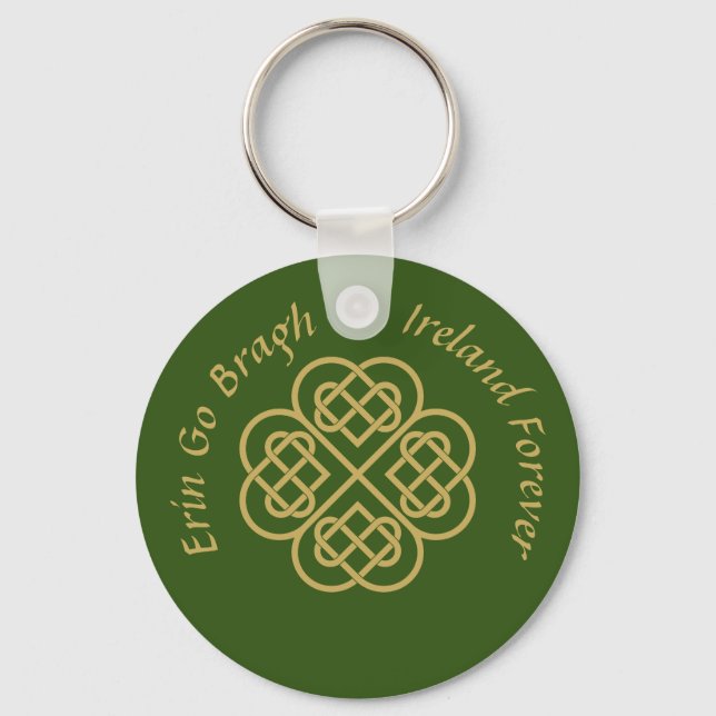 Erin Go Bragh Gold Celtic Shamrock  Key Ring (Front)