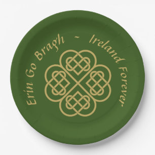 Erin Go Bragh Gold Celtic Shamrock Paper Plate