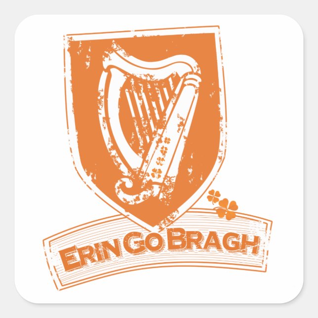 Erin Go Bragh (Harp Orange) Square Sticker (Front)