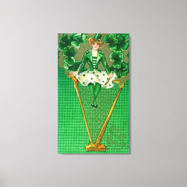 Erin Go Bragh Woman on Harp Scene Canvas Print (Front)