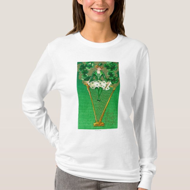 Erin Go Bragh Woman on Harp Scene T-Shirt (Front)