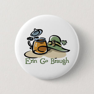Erin Go Braugh Pint and Hat 6 Cm Round Badge