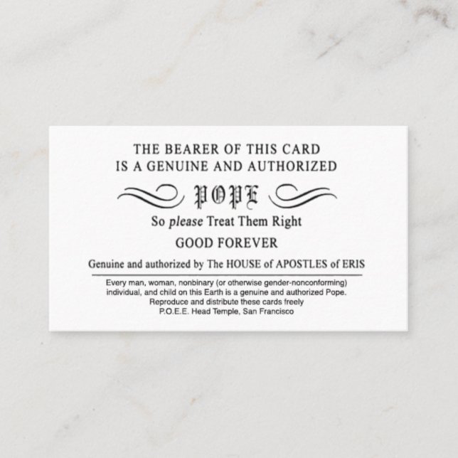 Erisian Discordian POEE Pope Cards (Front)