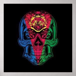 Eritrea  Skull And Roses Flag Poster