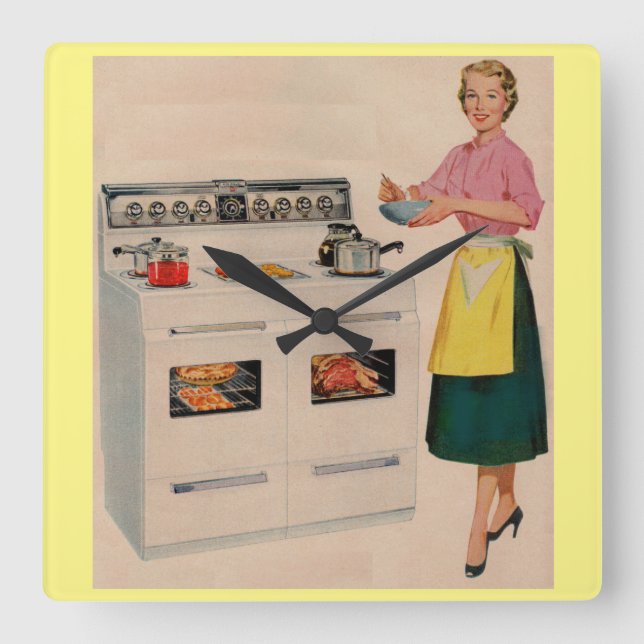 Erma and her double-barrelled oven square wall clock (Front)