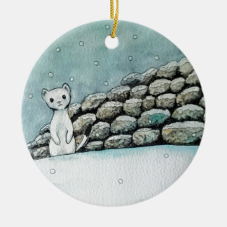 Ermine in the snow ceramic tree decoration
