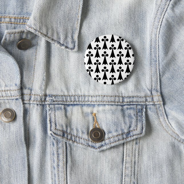 Ermine Pattern, Mediaeval Pattern, Black on White 6 Cm Round Badge (In Situ)