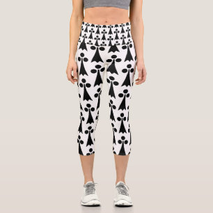 Ermine Pattern, Mediaeval Pattern, Black on White Capri Leggings