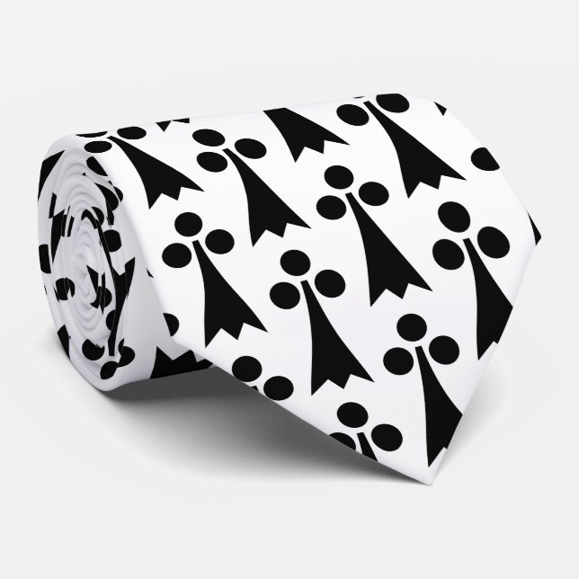 Ermine Pattern, Mediaeval Pattern, Black on White Tie (Rolled)
