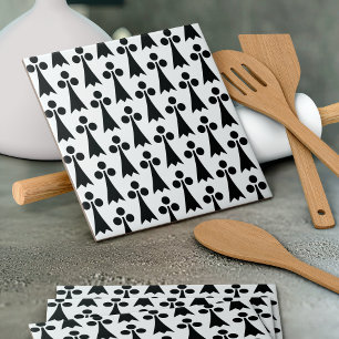 Ermine Pattern, Mediaeval Pattern, Black on White Tile