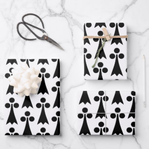 Ermine Pattern, Mediaeval Pattern, Black on White Wrapping Paper Sheet