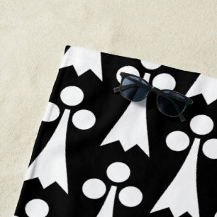 Ermine Pattern, Mediaeval Pattern, White on Black Beach Towel