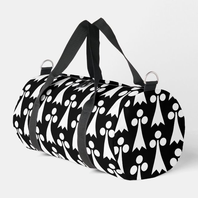 Ermine Pattern, Mediaeval Pattern, White on Black Duffle Bag (Left Corner)