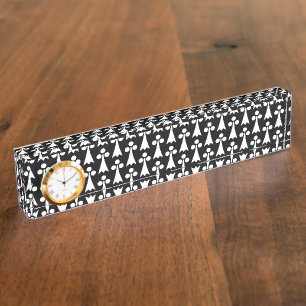Ermine Pattern, Mediaeval Pattern, White on Black Nameplate