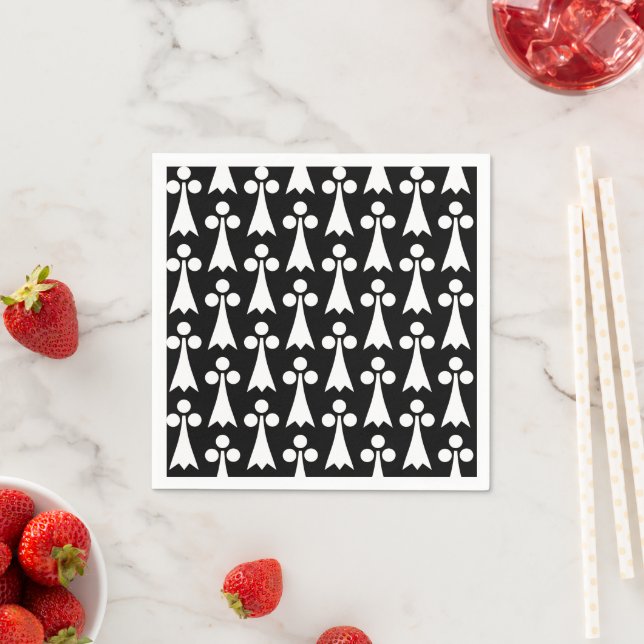 Ermine Pattern, Mediaeval Pattern, White on Black Napkin (Insitu)