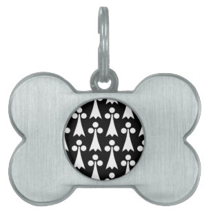 Ermine Pattern, Mediaeval Pattern, White on Black Pet ID Tag