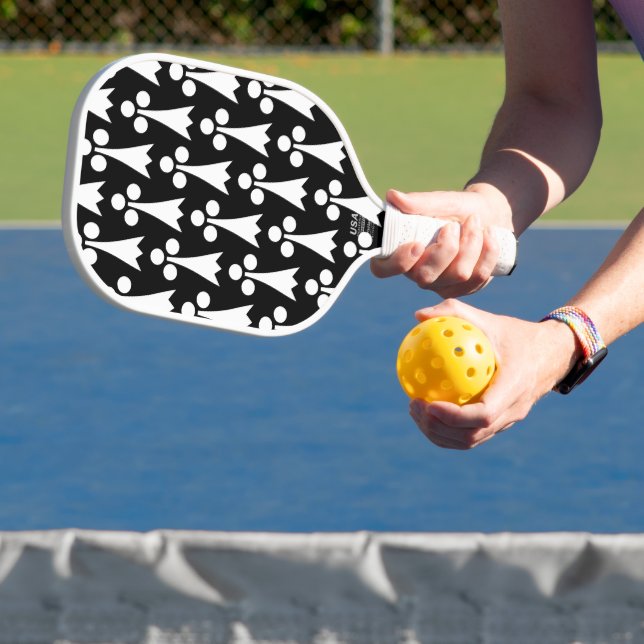 Ermine Pattern, Mediaeval Pattern, White on Black Pickleball Paddle (Insitu)