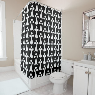 Ermine Pattern, Mediaeval Pattern, White on Black Shower Curtain