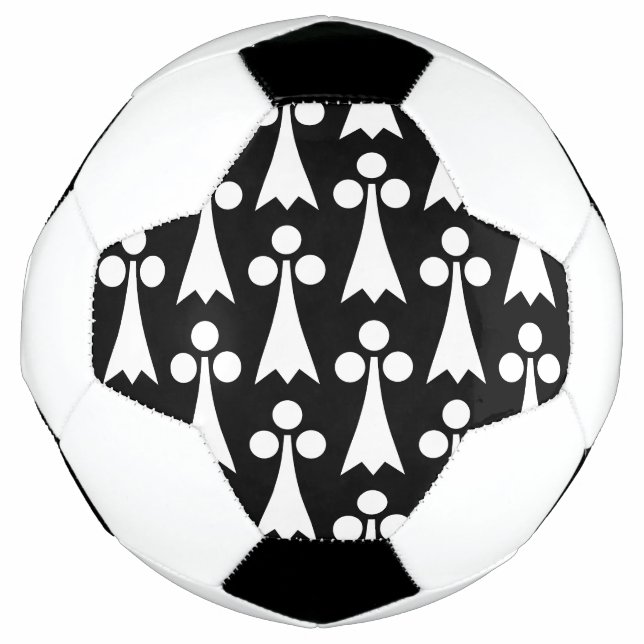 Ermine Pattern, Mediaeval Pattern, White on Black Soccer Ball (Front)