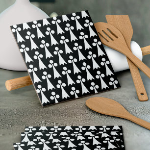 Ermine Pattern, Mediaeval Pattern, White on Black Tile