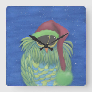 Ernesto The Adorable Secret Santa Owl Square Wall Clock