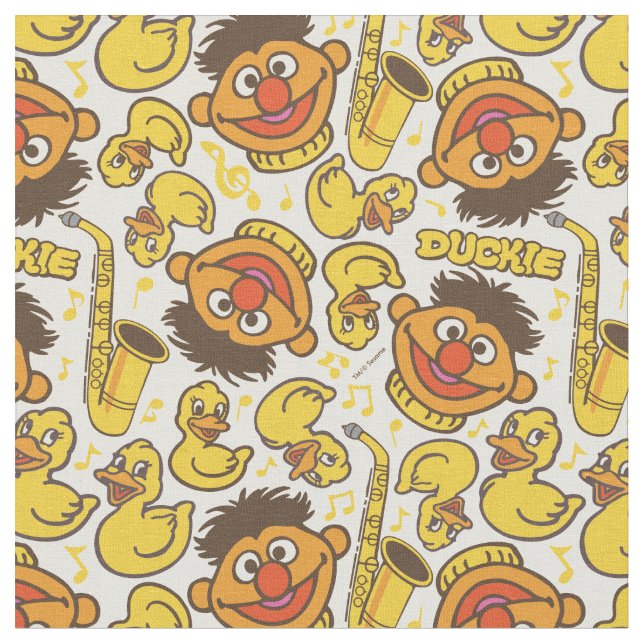 Ernie and Rubber Duckie Pattern Fabric (Close Up)
