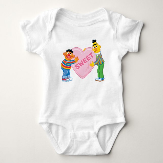 Ernie & Bert Big Valentine's Heart Baby Bodysuit (Front)