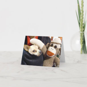 Ernie the Sock Monkey and Chihuahua Card