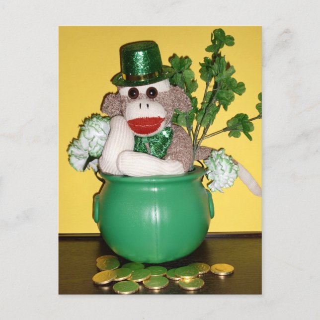 Ernie the Sock Monkey St. Patrick's Day Postcard (Front)