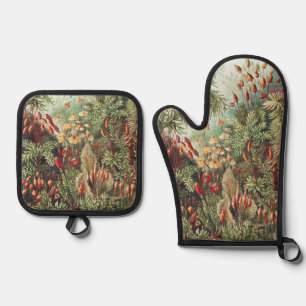 Ernst Haeckel Moss Nature Print Dark Academia Oven Mitt & Pot Holder Set
