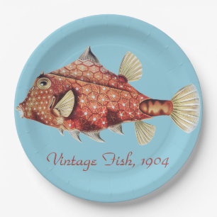 Ernst Haeckel Nautical Red Boxfish Sea Life Paper Plate
