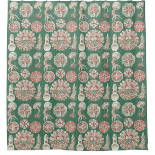 Ernst Haeckel Sea Life Pink Jellyfish Green Poster Shower Curtain