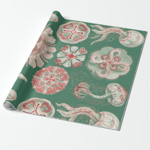 Ernst Haeckel Sea Life Pink Jellyfish Green Poster Wrapping Paper