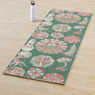 Ernst Haeckel Sea Life Pink Jellyfish Green Poster Yoga Mat