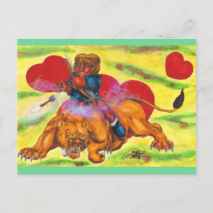 Eros riding Lion Princess watercolor love 2 Holiday Postcard