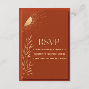 erracotta Boho Sun Wedding RSVP Card