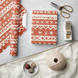 erracotta Tribal Pattern Holiday Christmas Wrapping Paper