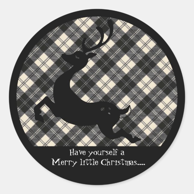 Erskine Black White Modern Scottish Tartan Classic Round Sticker (Front)