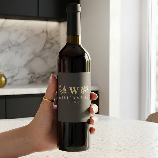ersonalized legant Monogram Winery Custom Name Wine Label
