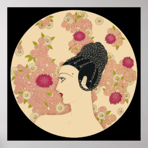 Erté - Roses & Carnations Suite [Dark Version] Poster