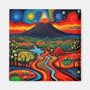 Erupting volcano at night 10 magnet