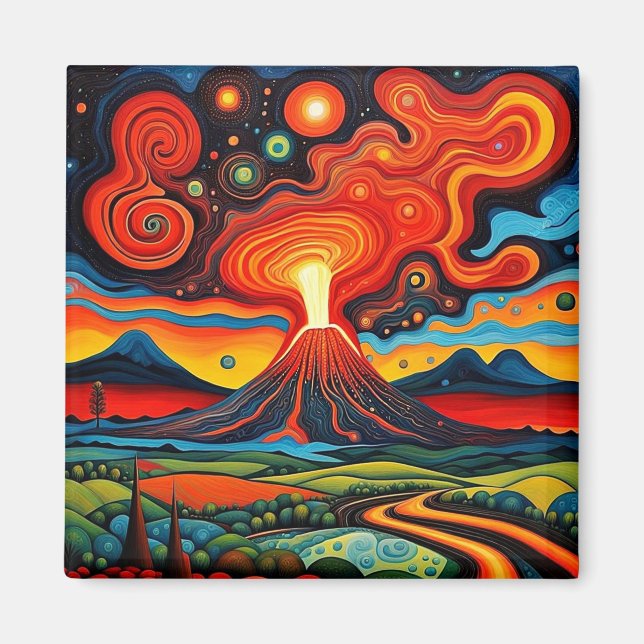 Erupting volcano at night 7 magnet (Front)