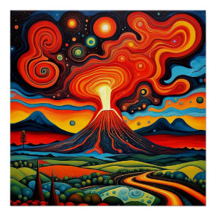 Erupting volcano at night 7 poster