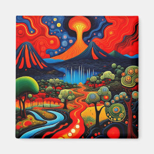 Erupting volcano at night 8 magnet