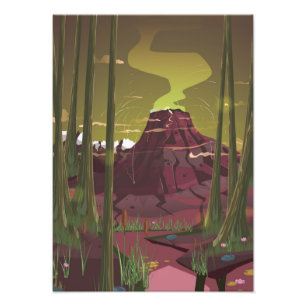 Erupting Volcano in the Swamp Cartoon Photo Print